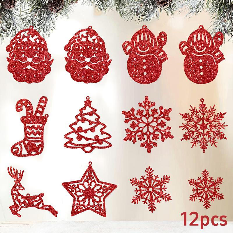 20Pcs Christmas Tree Decoration Hanging Ornaments Tree Snowman Reindeer Santa Snowflake Ornaments for New Year Winter Party