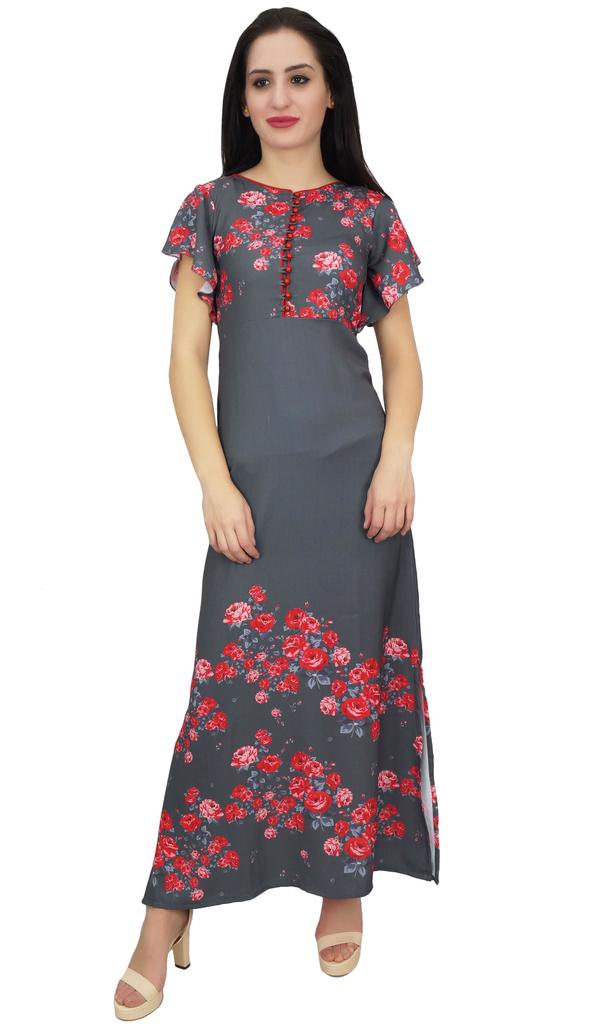 Bimba Women's Sleeve Black Floral Maxi Dress Georgette Summer Wear-14
