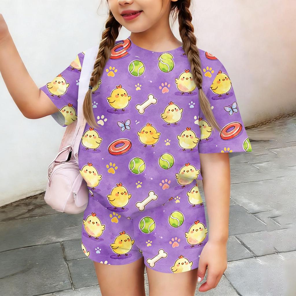 Kids Casual Short Sleeve Top and Shorts Set Animal Print Comfortable Summer Outfit Lightweight Soft Fabric Breathable Design