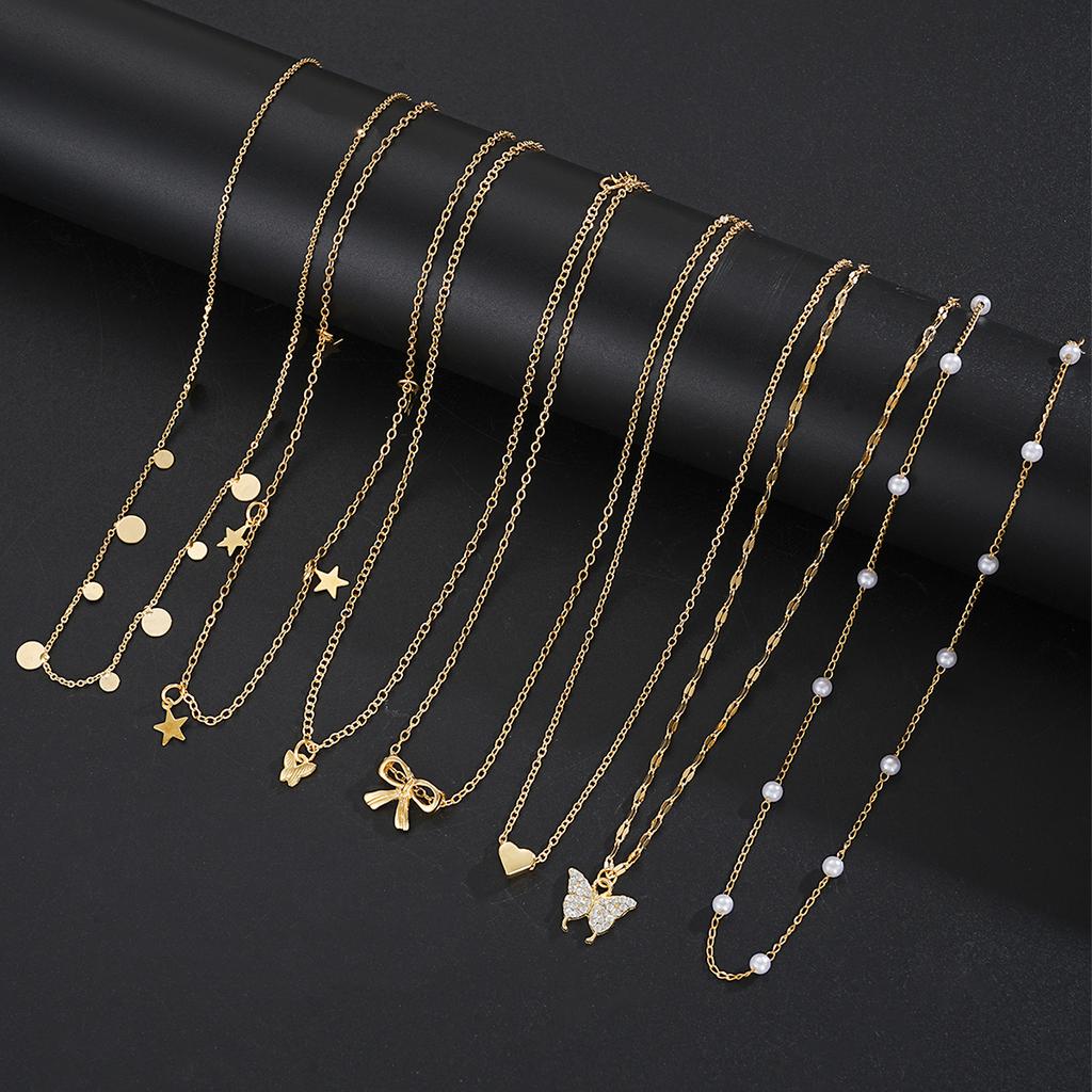 Ensemble de bijoux mode minimaliste 17 pièces pour femmes Collier avec pendentif torsadé vintage os de serpent cœur papillon étoile Bracelets Ensembles Cadeau