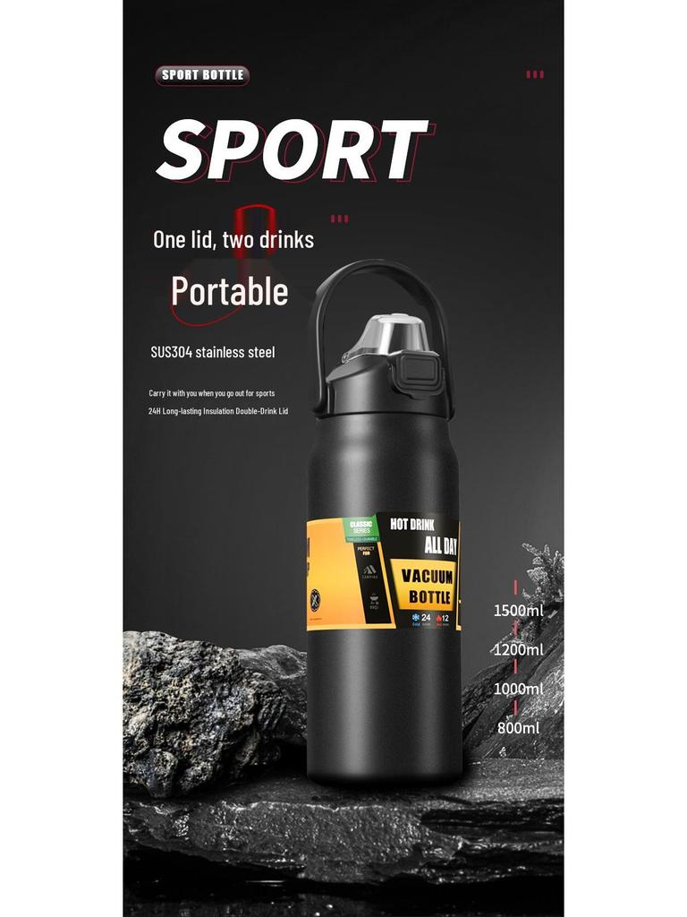 304 Stainless Steel Large Capacity Vacuum Insulated Sports Bottle with Handle and Dual Drink Lids for Outdoor Activities