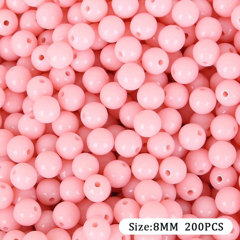 

100/200Pcs 8Mm-10Mm Diameter Mixed Color Shiny Plastic Acrylic Loose Spacer Diy Round Ball Beads For Jewelry Findings Making as the picture