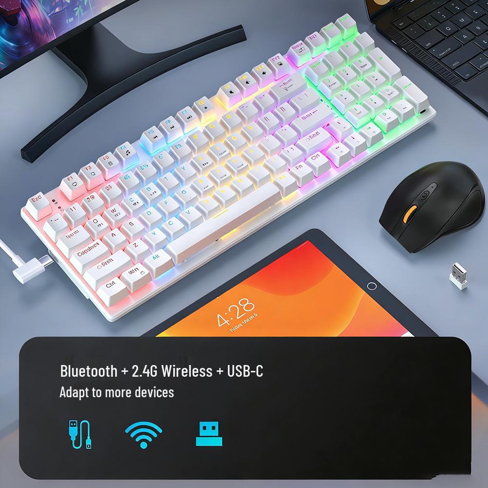 Dynamic Wired Mechanical Keyboard & Silent Gaming Mouse Set - Three-Mode Office & Game Use