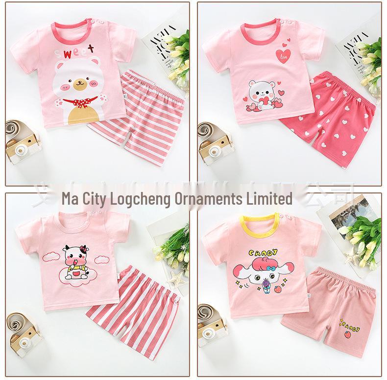 Kids' Summer Cotton Two-Piece Set: Cartoon Short Sleeve & Shorts for Toddlers