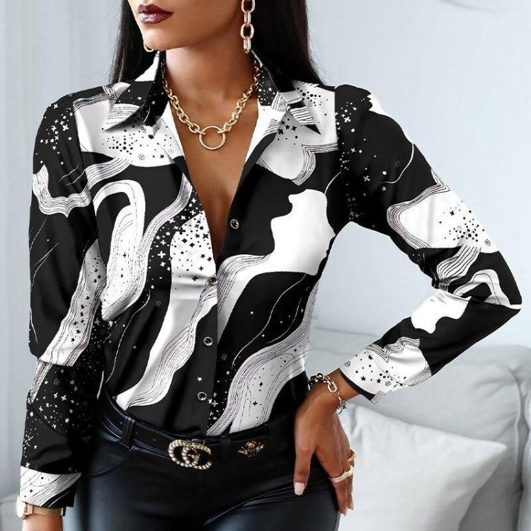Casual Button Up Leopard Print Long Sleeve Office Shirt Tops Turn Down Collar Women Blouse Fashion 18972