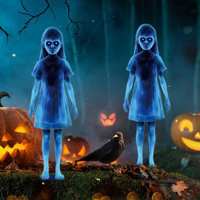 Zahradní zápich Dívka duchů Strašidelný kovový modrý zápich duchů Halloweenská dekorace Rekvizita pro strašidelný dům na dvůr terasu trávník