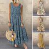 Women Maxi Dress Sleeveless Flower Printed Loose Hem A-line Large Swing Dress-up
