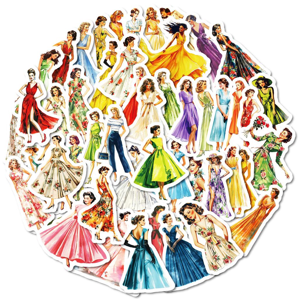 50 Beautiful Soft Hepburn Style Stickers Lady Dress Decorative Suitcase Water Cup Ipad Graffiti Stickers