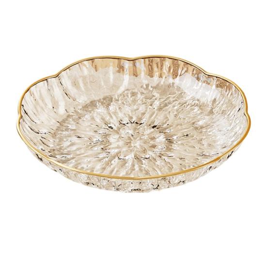 Clear Plastic Serving Bowl, Modern Fruit Bowl with Gold Rim, Multi-use Decorative Snack Bowl for Counter Home Decoration, Kitchen Dining Room Table
