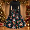 Women's Casual Christmas Print Dress, Round Neck Vintage Holiday Dress