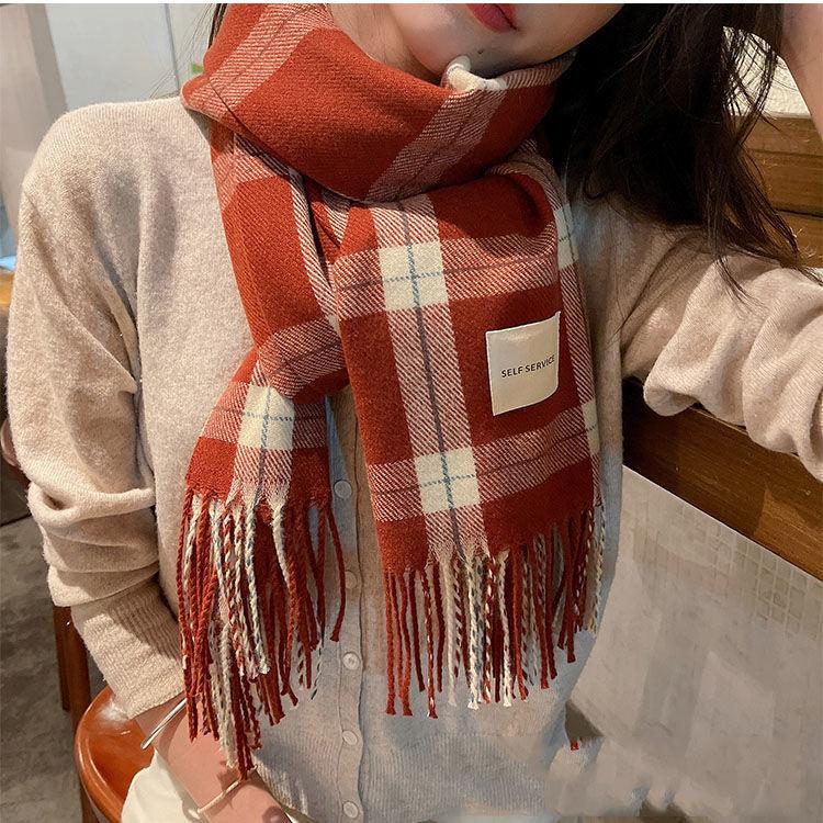Red Plaid Imitation Cashmere Scarf Women's Fashion Autumn and Winter Warm Scarf Fringed Scarf Lightweight Autumn/Winter Blanket Wrap for Casual Outing