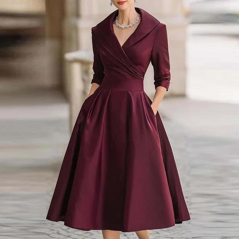 Dame Mote Kjole Ny Stil V-Hals Midje-Klemmer Får Deg til å Se Slank og Elegant Langermet Maxi Ballkjoler for Kvinner