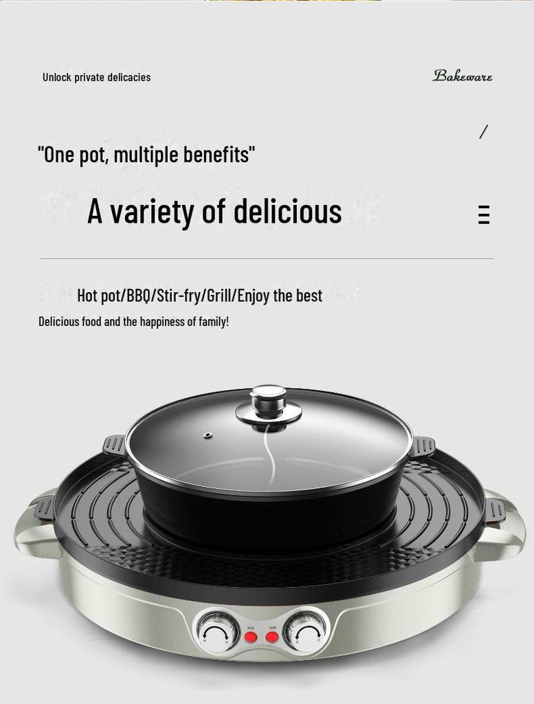 Smokeless Non-Stick Electric Grill & Shabu-Shabu Multi-Function Hot Pot