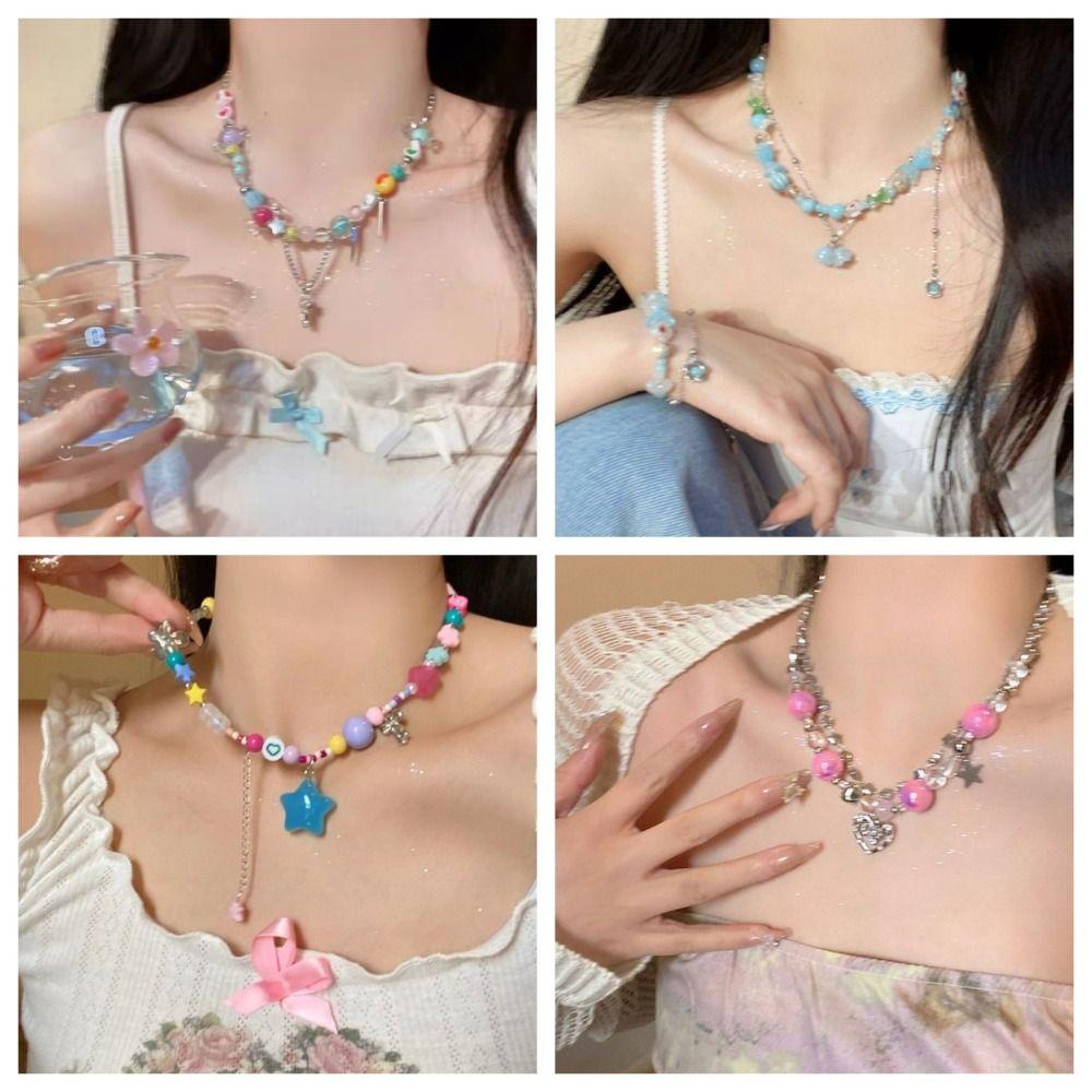 Irregular Collar Bone Chain Colourful Clavicle Chain Cartoon Jewelry Pendant Necklace  Girls
