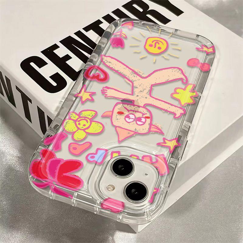Cartoon graffiti villain apple 15 mobile phone case iphone14promax transparent soft glue 13/12/11 anti-drop xr