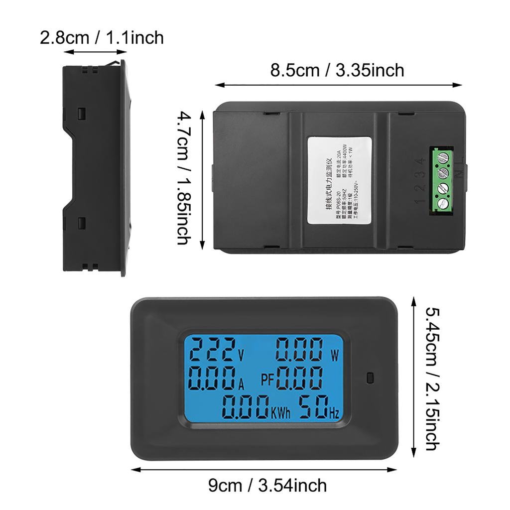 6 in 1 AC Meter Voltage 110V‑250V Current 20A Power Factor KWH Frequency