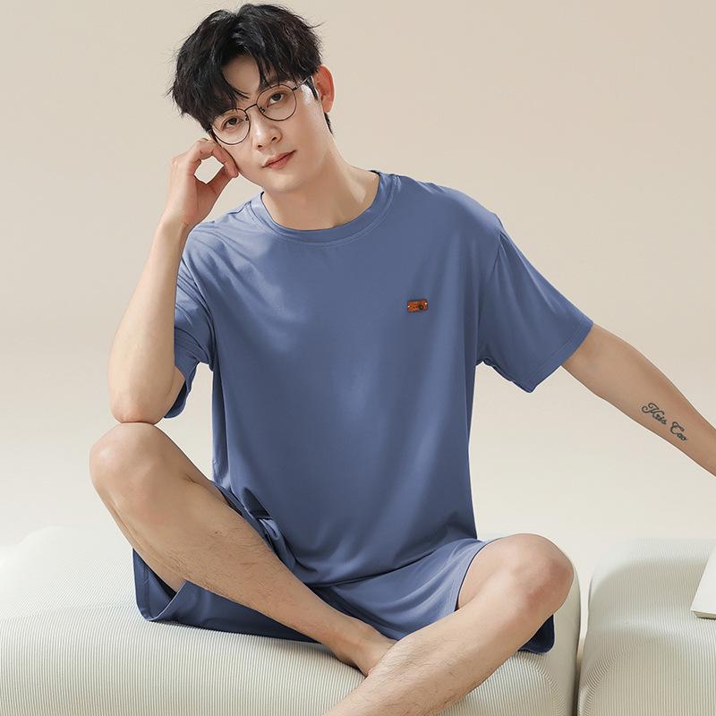 

Премиальный мужской модальный летний пижамный комплект - футболка с коротким рукавом и шорты, большой размер, универсальный для дома или улицы L (50-62.5 kg)