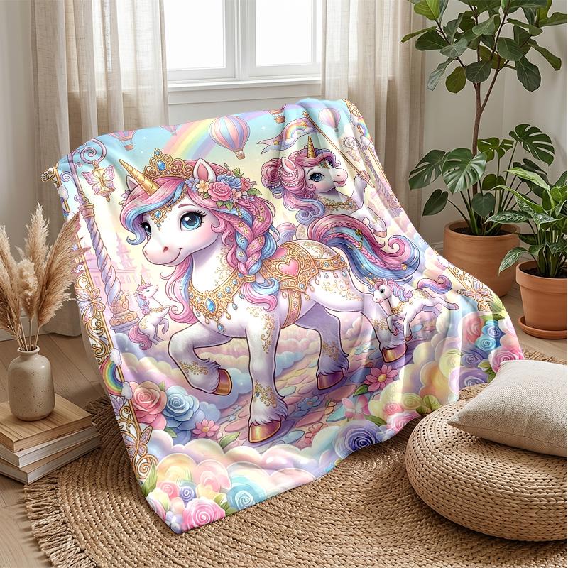 Unicorn Rainbow Fantasy Theme blanket Lightweight Warm Flannel Blanket Decorative Throw Blanket for Home Decoration