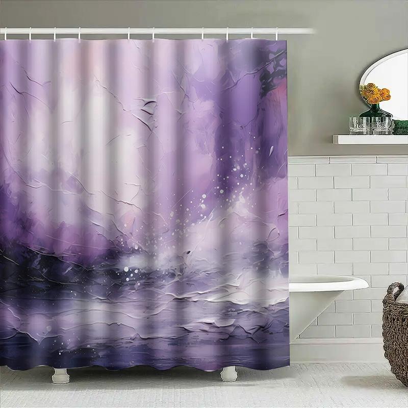 Modern Abstract Shower Curtain Waterproof Decor Bathroom Liner with 3D Effect Purple Pink White Floral Print Home Accessories Cu