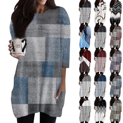 Dámská neformální košile s 3/4 rukávem Módní potisk tunikových topů s kapsami