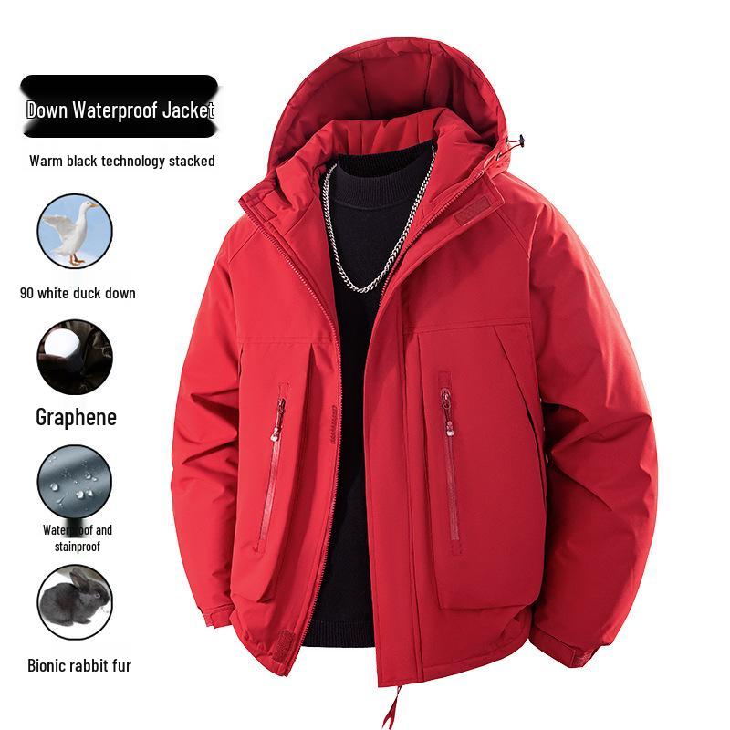 

Men s Hooded Down Ski Jacket - 2025 Autumn/Winter Waterproof Workwear Design L [58-65 kg]