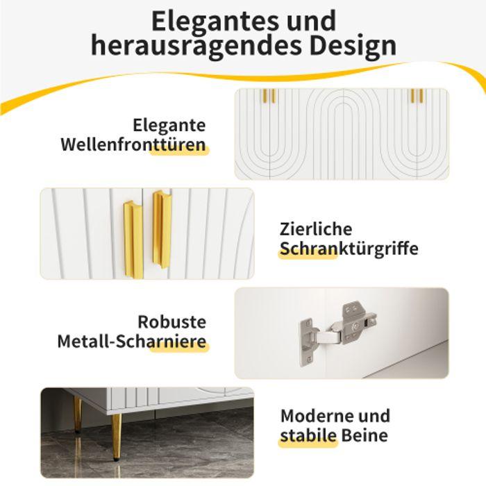 Bufet - MUVOE - Design unic - Alb - Auriu - 152x40x75 cm