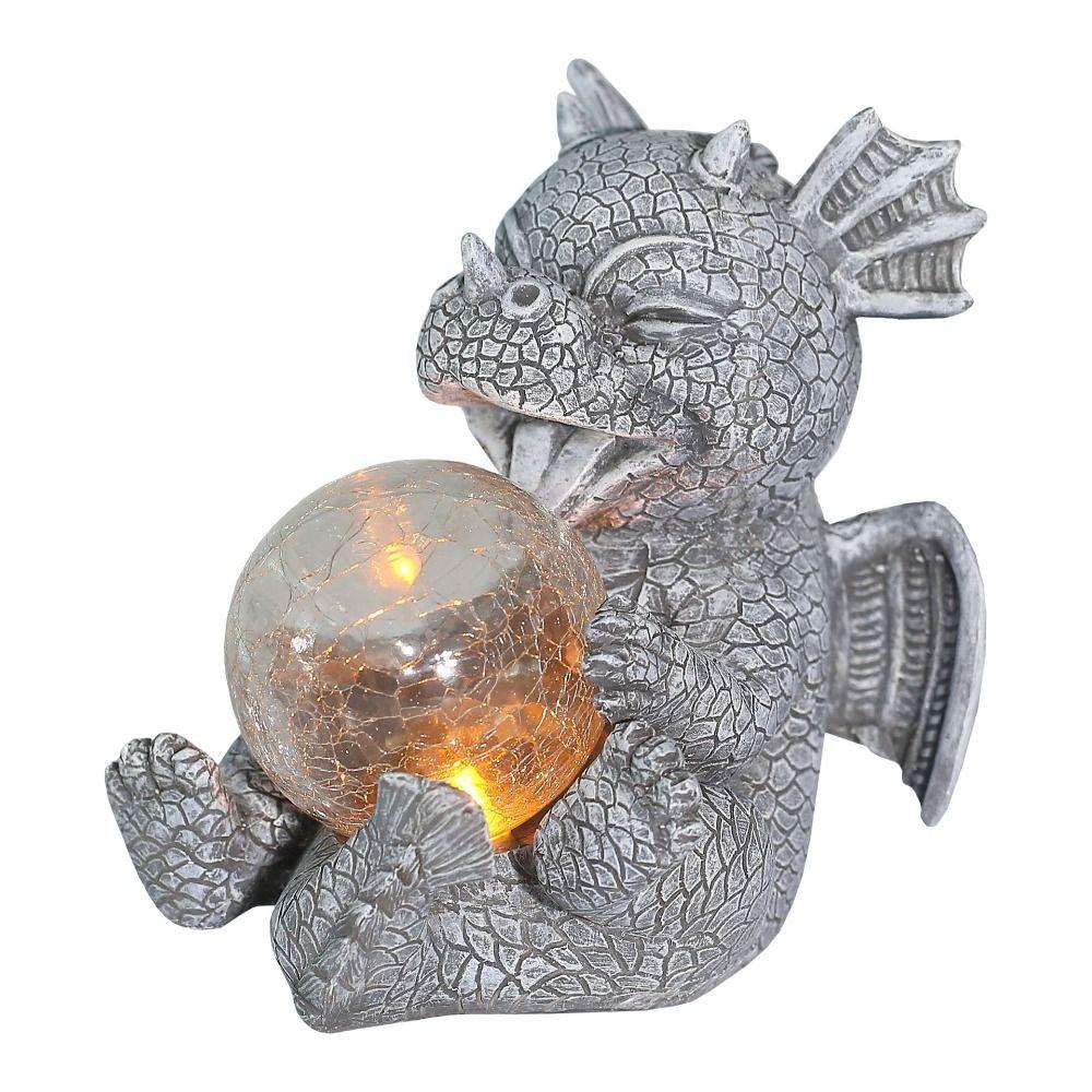 Creative Dinosaur Sculptures Light Resin Animal Statue Lamp Solar Dragon Holding Lamp  Courtyard