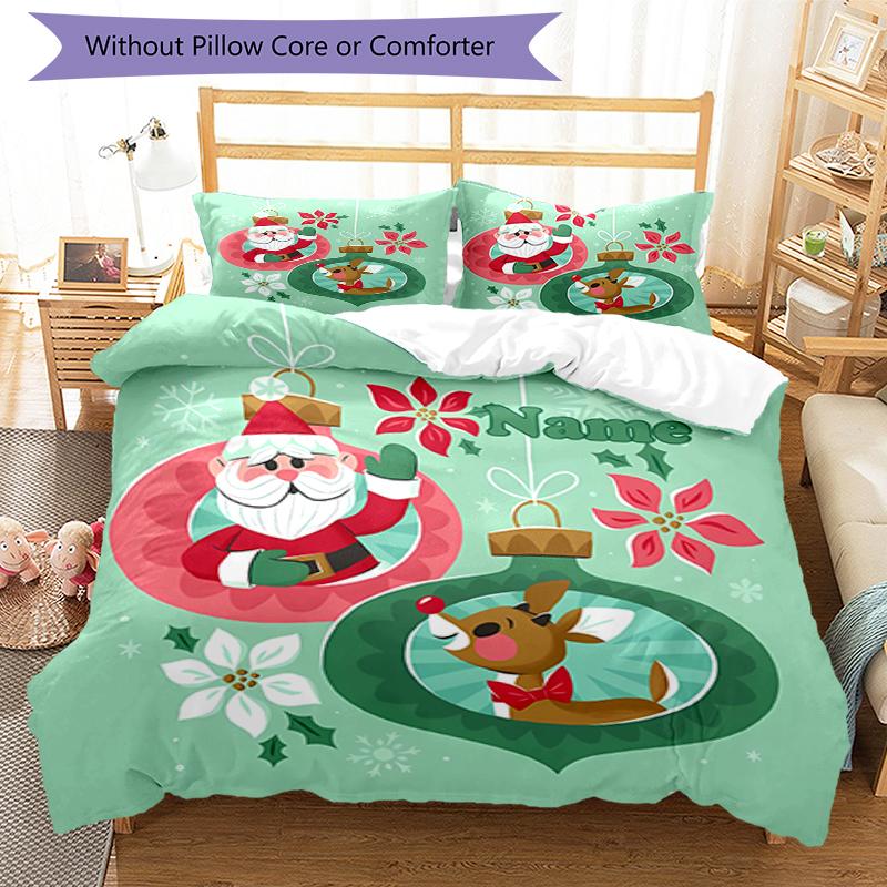 3pcs Custom Name Christmas Santa Claus Bedding Set Duvet Cover Closure Includes 1 Duvet Cover & 2 Pillowcases, Soft and Comfortable for All Seasons.