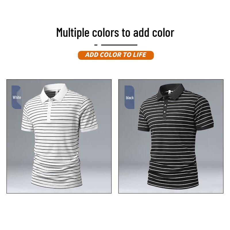 ROMON Men's Striped Quick-Dry Cool-Feel Polo Shirt