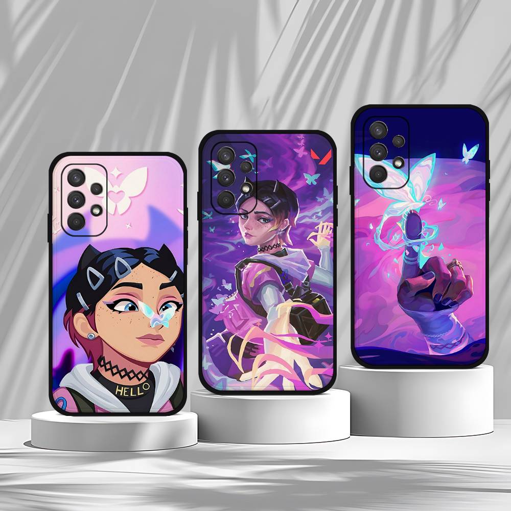 Cute C-Clove V-ValorantS Phone Case For Samsung Galaxy S25 S24 S23 S22 S21 FE Plus Ultra A13 A20 A32 A70 Black Cover