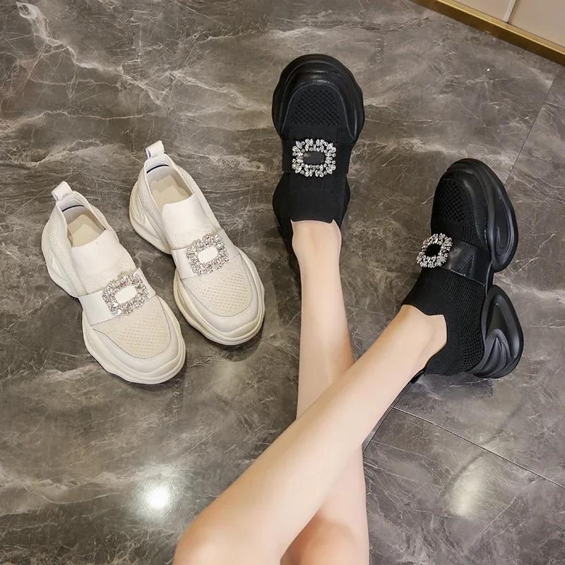 Women Luxury Crystal Sports Shoes Spring and Autumn Fashion Mesh Breathable Platform Sports Shoes Women Comfortable Tennis Shoes