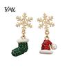 Christmas Party Outfit Accessories 1 Pair Earrings, Sparkling Snowflake Red Santa Hat Green Elegant Holiday Dangle Earrings Stocking Asymmetric