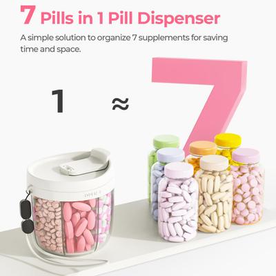 Portapillole con 7 Scomparti Design Anti-Miscelazione Facile Accesso Organizzatore per Flaconi di Pillole da Viaggio Contenitore per Pillole Senza BPA