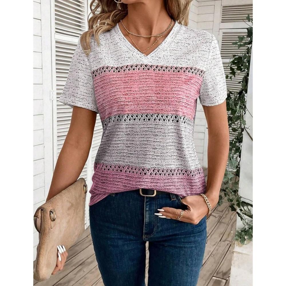 Summer women's short sleeved V-neck T-shirt fashionable