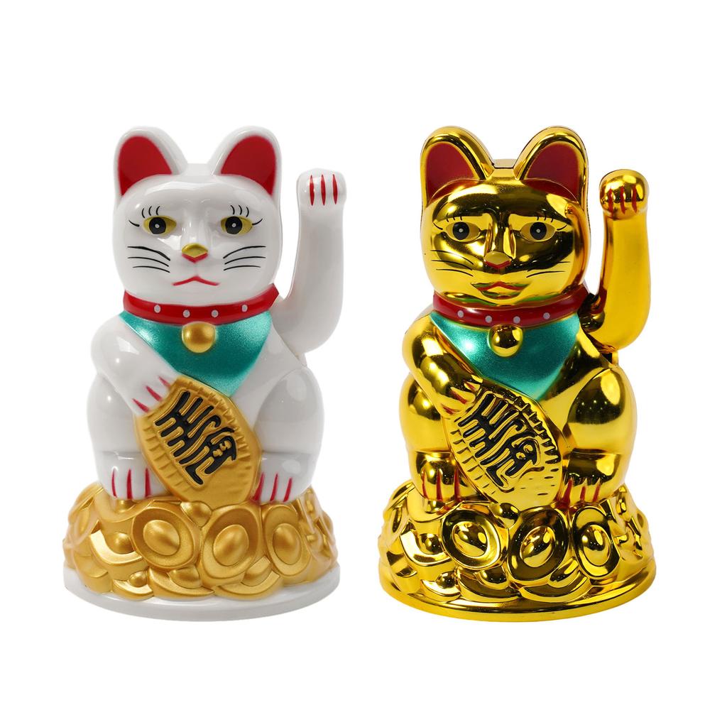 Chinese Lucky Waving Cat Beckoning Maneki Neko Gold Fortune Feng Shui Mascot Bringing Wealth-Good Fortune For Home Office Decor
