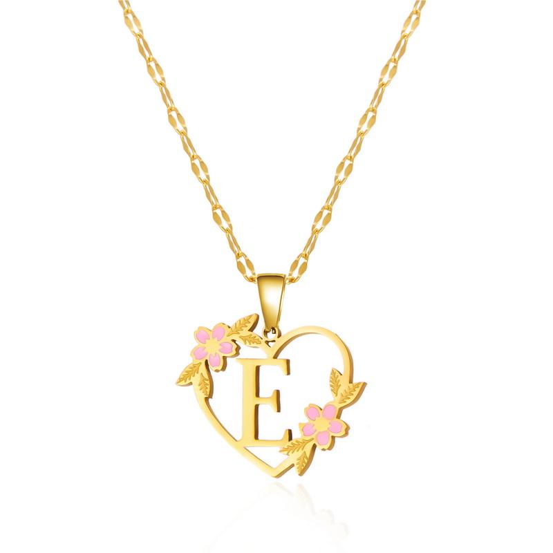 Gold Color Dainty Flower Initials Necklace for Women Trendy Stainless Steel Heart Letter Choker Necklace Alphabet Jewelry Gifts