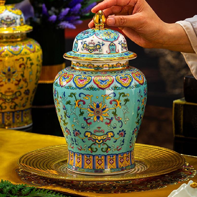 Enamel Ginger Jar Ceramic General Jar Home Retro Ceramic Candy Nuts Coffee Bean Powder Sealed Jar Desktop Ornaments Ceramic Vase