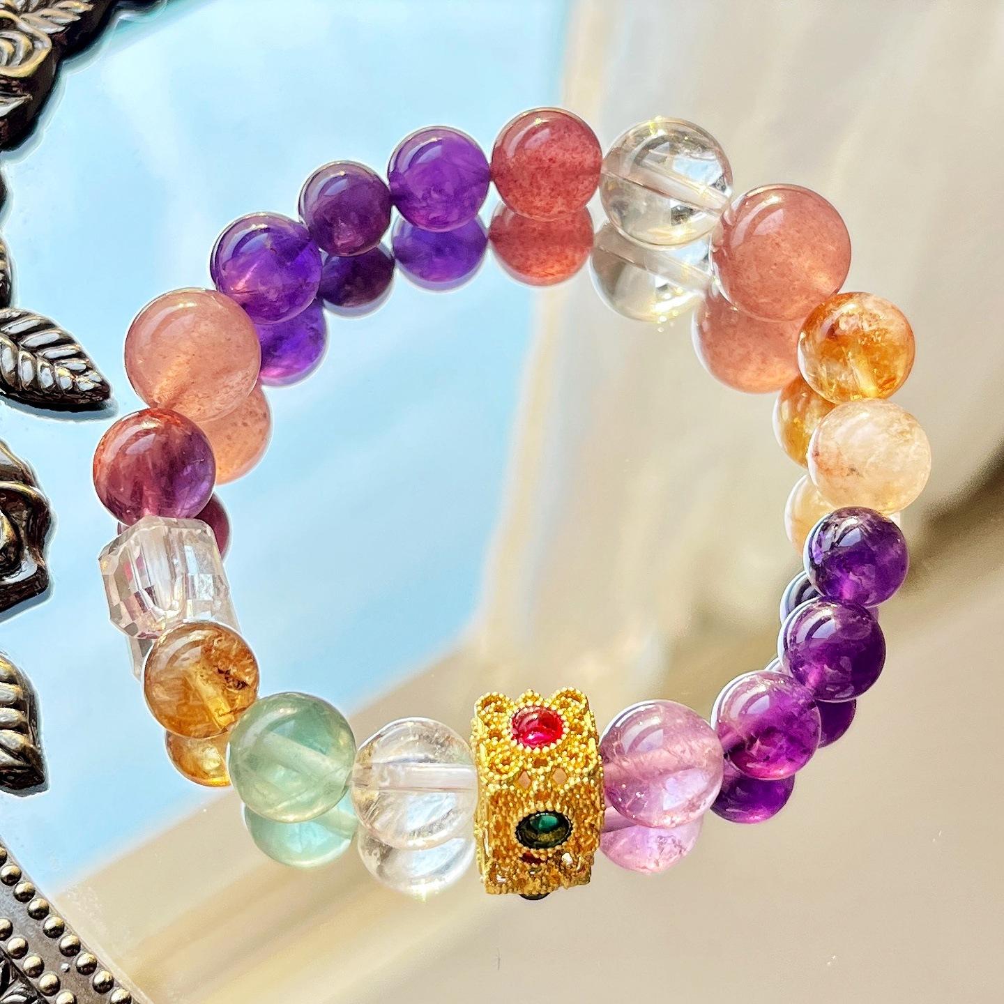 Natural White Crystal Amethyst Strawberry Crystal Green Crystal Citrine Purple Ghost Duobao Bracelet