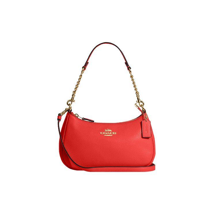 Coach Teri 24 Zipper Detachable Shoulder Strap Litchi Grain Leather Handheld Crossbody Bag Women handbags Red CA209-IMQRG Basic Set (Bag+Dust Bag)