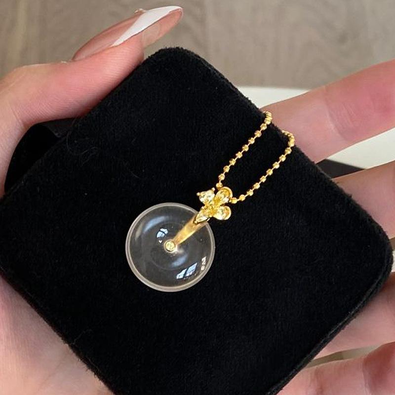 

light luxury Chinese style retro round collar chain Simple natural chalcedony transparent white necklace for Women charm 45cm