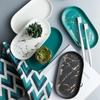 Nordic Ins Jewelry Storage Tray Ceramic Marble Oval Tray  Home Bathroom Cup Soap Holder Bath Decoration Accessories Golden Wave