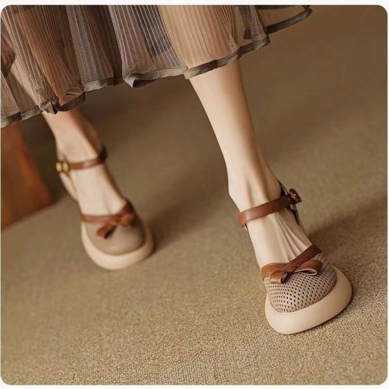 Retro Shoes, Thick-soled High Heels, Women's Cutouts, Thick Heels, Casual One-button Sandals
