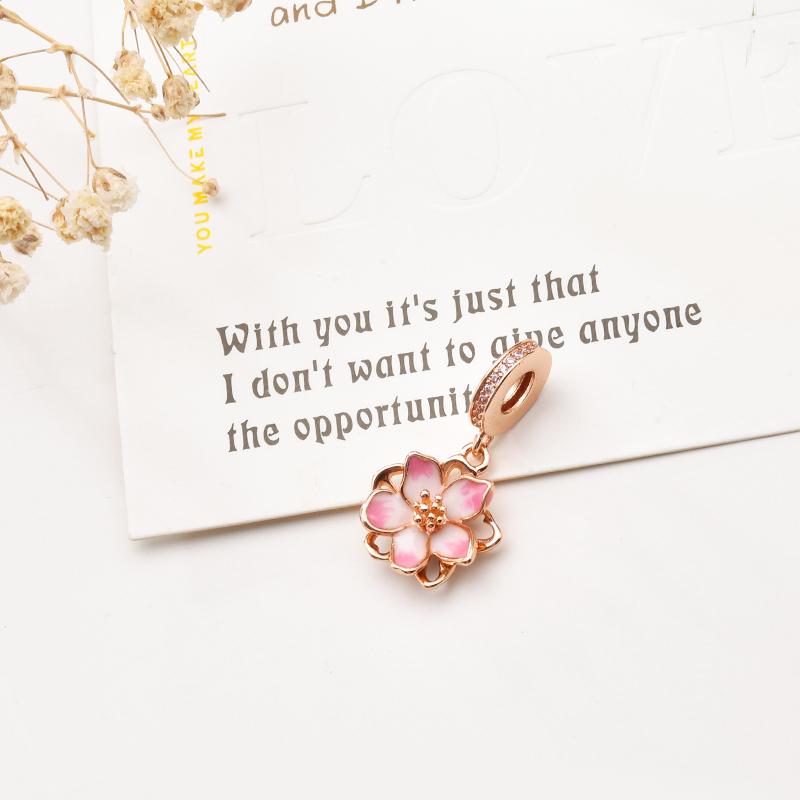 Pink Blue Purple Pansy Flower Charm Bead Accessories Gift fit European Original Silver Bracelet DIY Jewelry for Women