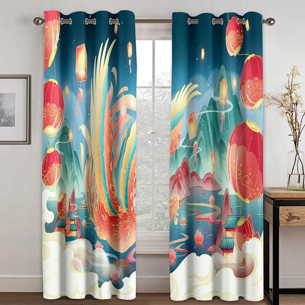 Čínský květ Chryzantéma Fénix Ptačí Okenní Závěsy Dětská Ložnice Obývací pokoj Ošetření předsíně Kuchyň Dekor Závěsy Žaluzie