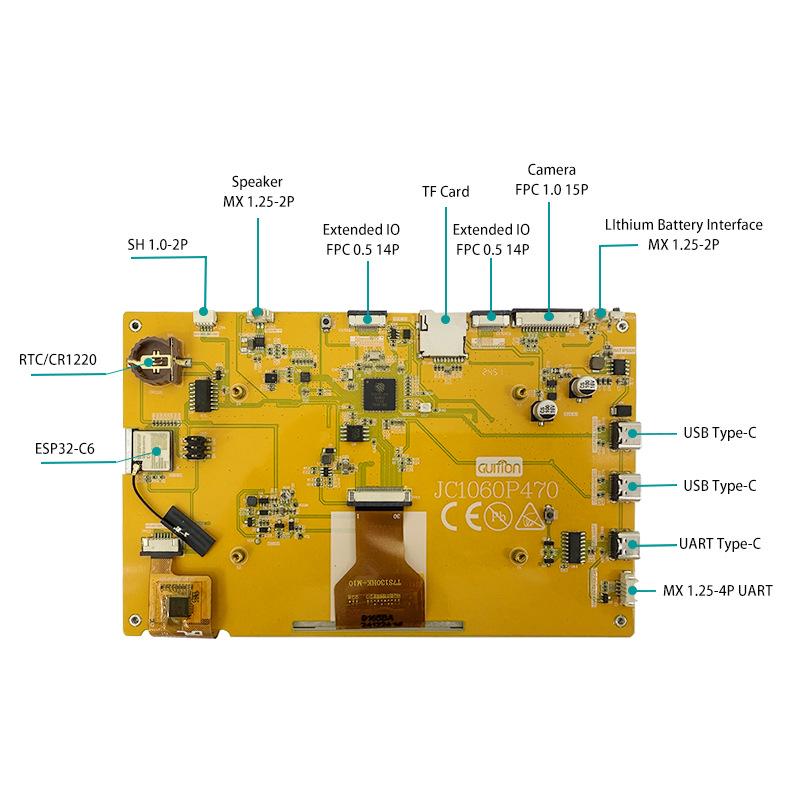 Écran tactile capacitif ESP32P4 7" avec 32 Mo de PSRAM, 16 Mo de Flash, résolution 1024x600, WiFi et Bluetooth