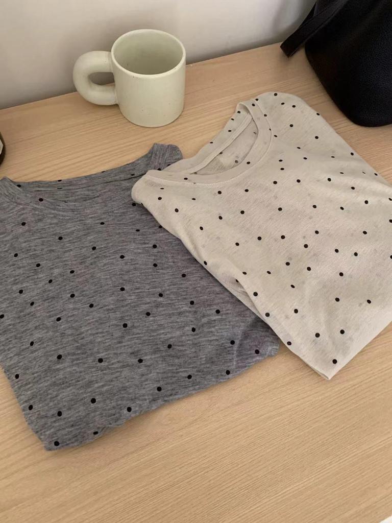 Women's Layered Polka Dot Long Sleeve T-shirt - Spring/Summer 2024 See-through Slimming Design