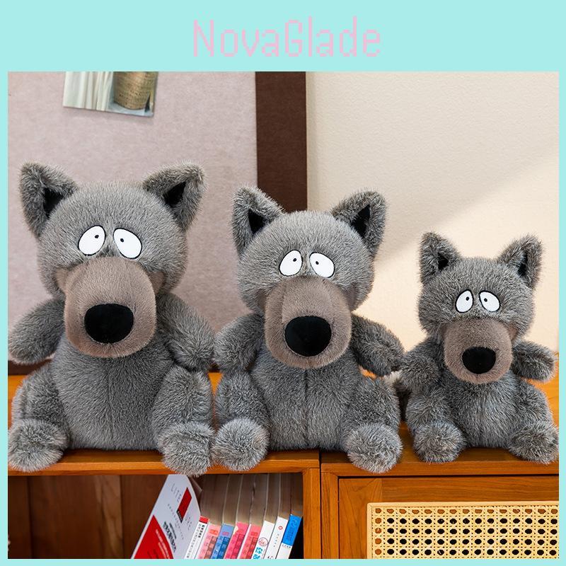 Peluche Carino a Forma di Lupo Grigio per Bambini Morbido Animale di Peluche Regalo