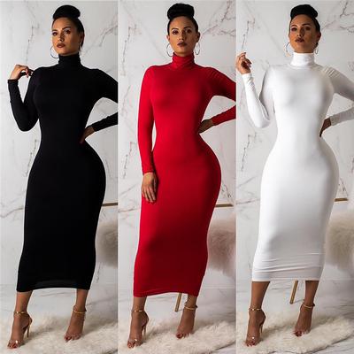 Femmes mince respirant jupe décontractée mode col roulé à manches longues couture paquet robe de hanche