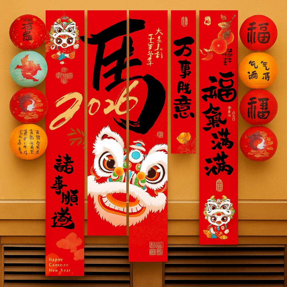 5Pcs/Set Chinese Style 2026 New Year Hanging Cloth Traditional Year of Horse Flags  Festival