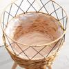 Handwoven Cattail Flowerpots Plant Basket Planter with Wood Stand Rack Indoor Outdoor Garden Storage Container Decors